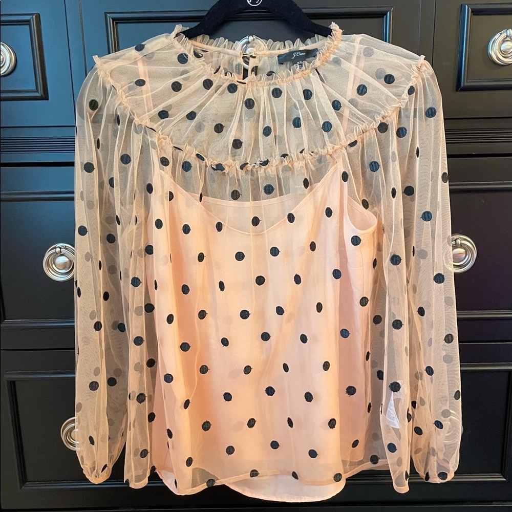 NWT fancy J.crew party top XS Tulle Polka dot
